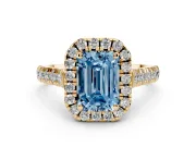 Emerald Cut Accented Halo Engagement Ring Setting for a Fancy Blue Lab-Grown Diamond | Yellow Gold