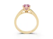 Fancy Pink Cushion Cut Diamond Solitaire Ring Set in Yellow gold with Channel-Set Band and Prong Setting