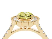 Fancy Yellow Oval Cut Diamond Milgrain Floral Halo Engagement Ring Set in Yellow gold with Pavé Band