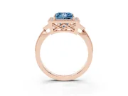Fancy Blue Princess Cut Diamond Halo Engagement Ring Set in Rose gold with Milgrain Pavé Band