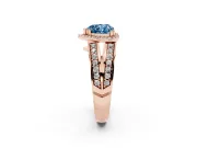 Fancy Blue Heart Cut Diamond Halo Ring Set in Rose gold with Double Pavé Split Shank