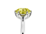 Fancy Yellow Round Cut Diamond Solitaire Cathedral Ring Set in Platinum with Prong Setting