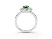 Fancy Green Emerald Cut Diamond Floral Halo Ring Set in Platinum with Round Pavé Band and Prong Setting