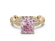 Radiant Cut Vintage Engagement Ring Setting for a Fancy Pink Lab-Grown Diamond | Graduated Stations | Yellow Gold