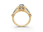 Fancy Black Pear Cut Diamond Vintage-Inspired Milgrain Ring Set in Yellow gold with Accent Split Shank