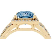 Princess Cut Halo Engagement Ring Setting for a Fancy Blue Lab-Grown Diamond | Two-Row Pave Split Shank | Yellow Gold