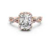 Radiant Cut Milgrain Halo Engagement Ring Setting | Graduated Shoulders | Rose Gold