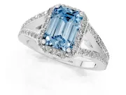 Emerald Cut Split Shank Halo Engagement Ring Setting for a Fancy Blue Lab-Grown Diamond | Platinum