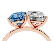 Fancy Blue Radiant Cut and Emerald Cut Toi Moi Ring Set in Rose gold with Prong Setting