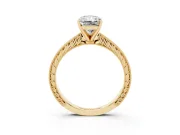Radiant Cut Diamond Solitaire Milgrain Engraved Band Set in Yellow gold with Prong Setting