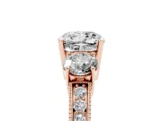 Cushion Cut Vintage Three Stone Engagement Ring Setting | Graduated Milgrain Pave | Rose Gold