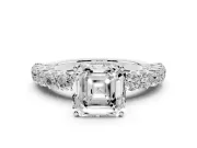 Asscher Cut Shared Prong Engagement Ring Setting | Two-Row Band | White Gold