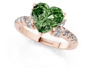 Heart-Shaped Side Stone Engagement Ring Setting for a Fancy Green Lab-Grown Diamond | Pave Band | Rose Gold