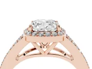 Cushion Cut Halo Engagement Ring Setting | V-Split Pavé Band | Rose Gold