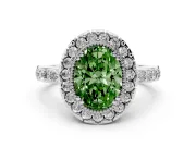 Fancy Green Oval Cut Diamond Halo Ring Set in Silver with Pavé Shank and Prong Setting