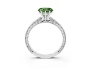 Fancy Green Heart Cut Diamond Solitaire Milgrain Engraved Band Set in Silver with Prong Setting