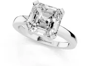 Asscher Cut Diamond Solitaire Ring Set in Platinum with Prong Head and Smooth Polished Band