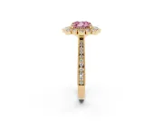 Cushion Cut Scalloped Halo Engagement Ring Setting for a Fancy Pink Lab-Grown Diamond | Milgrain Edges | Yellow Gold