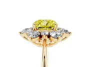 Cushion Cut Cluster Halo Engagement Ring Setting for a Fancy Yellow Lab-Grown Diamond | Yellow Gold