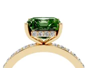 Fancy Green Asscher Cut Diamond Pavé Band Ring Set in Yellow gold with Prong-Set Center Stone