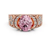 Oval Vintage Milgrain Pave Engagement Ring Setting for a Fancy Pink Lab-Grown Diamond | Crescent Side Rows | Rose Gold