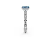 Fancy Blue Emerald Cut Diamond Solitaire Ring Set in Silver with Slim Pavé Band and Prong Setting