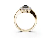Fancy Black Radiant Cut Lab-Grown Diamond Halo Pavé Engagement Ring Set in Yellow Gold with Milgrain Detailing