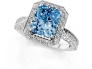 Radiant Cut Milgrain Halo Engagement Ring Setting for a Fancy Blue Lab-Grown Diamond | Side Stones | Sterling Silver