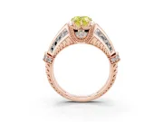 Fancy Yellow Pear Cut Diamond Vintage-Inspired Milgrain Ring Set in Rose gold with Accent Split Shank