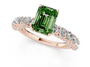Emerald Cut Shared Prong Engagement Ring Setting for a Fancy Green Lab-Grown Diamond | Rose Gold