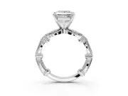 Princess Cut Vintage Milgrain Engagement Ring Setting | Graduated Stations | White Gold