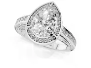 Pear Cut Diamond Halo Pavé Split Shank Ring Set in Platinum with Prong Setting