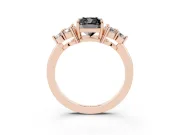Fancy Black Cushion Cut Diamond Solitaire Ring Set in Rose gold with Cluster Accents on Each Side