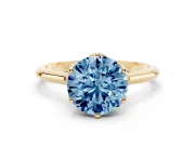 Fancy Blue Round Cut Diamond Solitaire Cathedral Ring Set in Yellow gold with Prong Setting