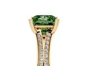 Princess Cut Split Shank Engagement Ring Setting for a Fancy Green Lab-Grown Diamond | Pave Band | Yellow Gold