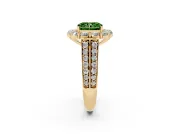 Fancy Green Radiant Cut Diamond Halo Engagement Ring Set in Yellow gold with Split Shank and Prong Setting