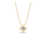 Princess Cut Lab-Grown Diamond Bezel Solitaire Pendant Necklace | Beveled Frame | Yellow Gold