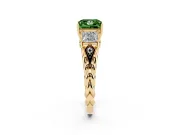 Fancy Green Princess Cut Diamond Three-Stone Ring Set in Yellow gold with Braided Band