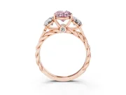 Fancy Pink Oval Cut Diamond Three-Stone Ring Set in Rose gold with Braided Band