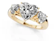 Heart-Shaped Three Stone Engagement Ring Setting | Matching Side Stones | Yellow Gold