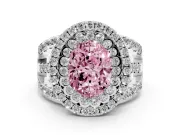 Oval Double Halo Split Shank Engagement Ring Setting for a Fancy Pink Lab-Grown Diamond | Pave Strands | Sterling Silver