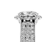 Oval Cut Diamond Halo Ring Set in Silver with Pavé Band and Raised Center Setting