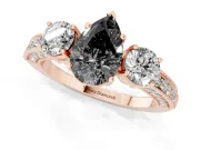 Pear-Shaped Three Stone Engagement Ring Setting for a Black Center | Graduated Pavé Band | Rose Gold