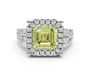 Asscher Cut Halo Engagement Ring Setting for a Fancy Yellow Lab-Grown Diamond | Graduated Channel Band | Platinum