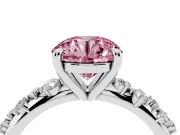 Fancy Pink Round Cut Diamond Solitaire Vine Band Ring Set in White gold with Round Accents and Prong Setting