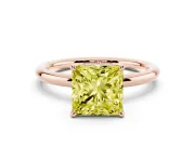 Fancy Yellow Princess Cut Diamond Solitaire Ring Set in Rose gold with Thin Band and Prong Setting