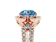 Round Petal Frame Floral Halo Engagement Ring Setting for a Fancy Blue Lab-Grown Diamond | Pavé Split Shank | Rose Gold
