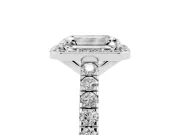 Emerald Cut Diamond Halo Engagement Ring Set in Silver with Pavé Band and Prong Setting