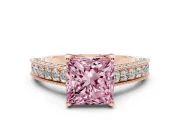 Princess Cut Hidden Halo Engagement Ring Setting for a Fancy Pink Lab-Grown Diamond | Milgrain Pave | Rose Gold