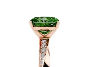 Fancy Green Radiant Cut Diamond Engagement Ring Set in Rose gold with Side Stone Accents and Prong Setting